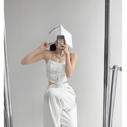 Y2k Tunic Tops Women Design Cross Bandage Camis Chic Slim Sleeveless Crop Top Female