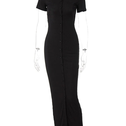 Sexy Backless Short Sleeve Shirt Dress Women Ribbed Buttons Up Bandage Knitted Bodycon Gown 2022