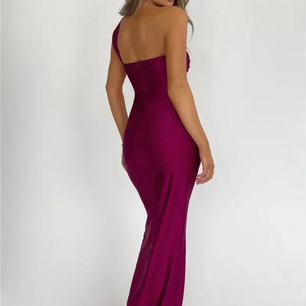Mozision Strapless Backless Sexy Maxi Dress For Women Fashion One Shoulder Sleeveless Bodycon Club Party Long Dress Elegant