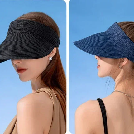 Spring and Summer Women's Outdoor Sunshade  Straw Hat Fashion Empty Top  Duck Tongue Hat Big Brim Cap G37