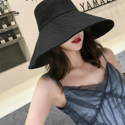 Japanese Sunshade Female Spring and Summer Sunscreen Free To Fold Big Brim Sun Hat Fisherman Hat Cover Face Oversized Hair