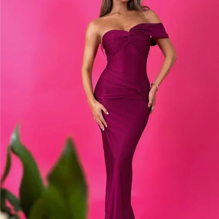 Mozision Strapless Backless Sexy Maxi Dress For Women Fashion One Shoulder Sleeveless Bodycon Club Party Long Dress Elegant