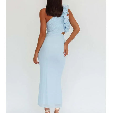 Articat Elegant Slant Shoulder Flower Bodycon Party Club Evening Dress Women Sexy Backless Slim Spring/Summer New  2025 Vestido