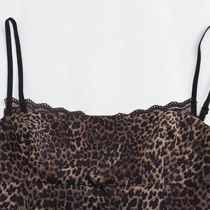 Leopard Print Sling Women Sexy Tube Top Sleeveless Backless Lace Slim Tanks Tops