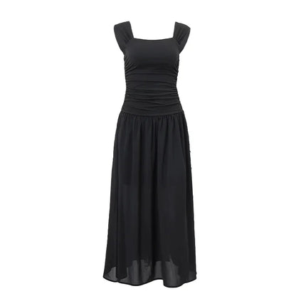 Ruched Bodycon Maxi Dress | Square Neck Slip Dress -femstylo