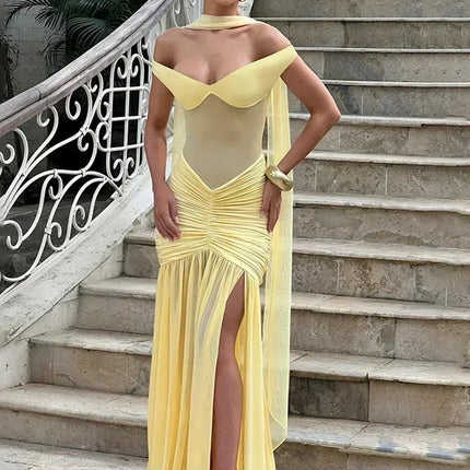Mozision Off-shoulder Backless Sexy Maxi Dress Women Gown Halter Sleeveless Backless Thigh High Split Club Party Long Dress