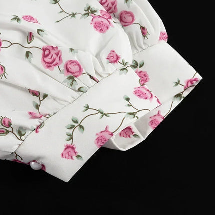Clacive Summer Slim Print Women's Dress 2024 Sexy V-Neck Short Sleeve Mini Dresses Elegant High Waist Pleated Female Dress