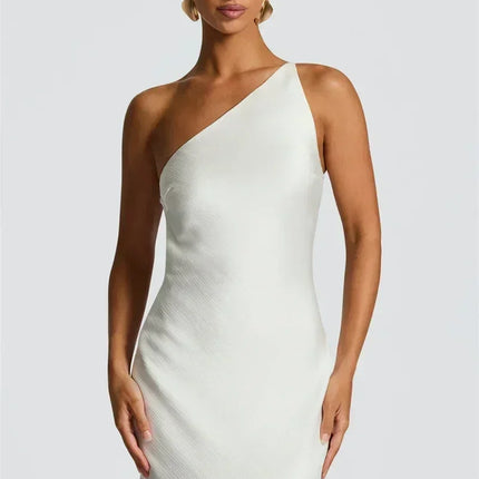 Mozision One Shoulder Backless Sexy Maxi Dress Women Gown Fashion Patchwork Sleeveless Bodycon Club Party Long Dress Elegant