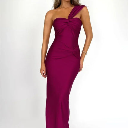 Mozision Strapless Backless Sexy Maxi Dress For Women Fashion One Shoulder Sleeveless Bodycon Club Party Long Dress Elegant