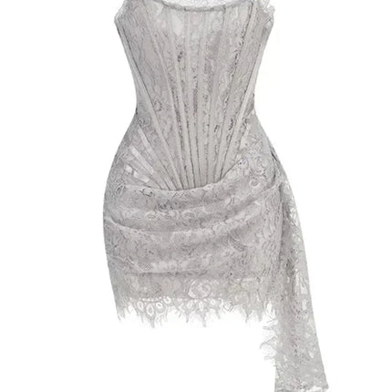 TARUXY Sexy Lace See-through Patchwork Corset Dress Female Bodycon Elegant Party MIrrgualr Mini Dress Women Tube Top Dress New