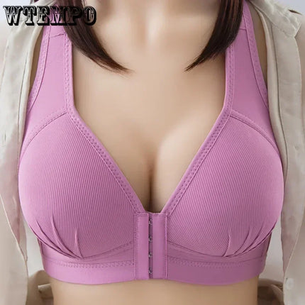 WTEMPO Plus Size Thin Non-steel Ring Front Buckle Cotton Bra Gathered Comfortable Underwear Soft Collection lingerie