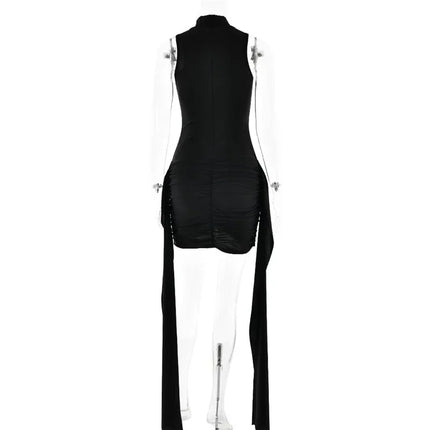 Turtleneck Sleeveless Mini Dress | Ruched Asymmetrical Party Dress - Femstylo