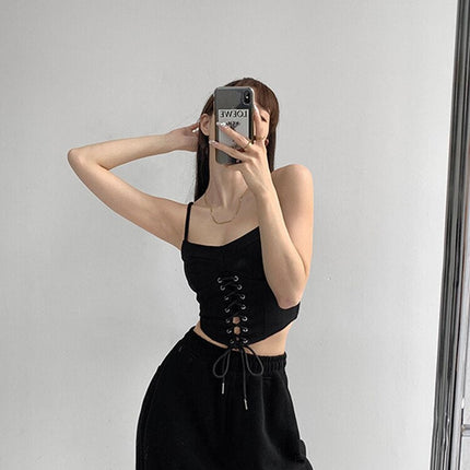 Y2k Tunic Tops Women Design Cross Bandage Camis Chic Slim Sleeveless Crop Top Female