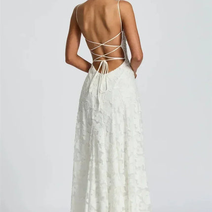 Mozision Spaghetti Strap Backless Sexy Maxi Dress Women Gown Fashion Off-shoulder Sleeveless Lace-up Evening Club Party Dress