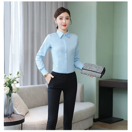 Polyester Cotton Shirts for Women Long Sleeve Blouse