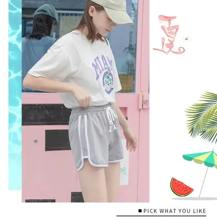 Women Striped Casual Shorts Korean Harajuku Loose All Match Sports Shorts Summer Fashion Simple Yoga Thin Mini Shorts Female