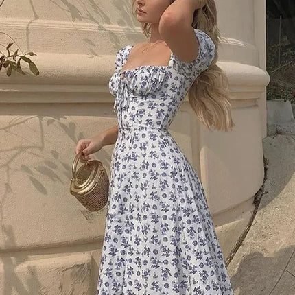 Summer Women Puff Sleeve Floral Printed Dress,Long Dresses,Woman Clothing,Dress Women,Women's Elegant Dresses,Sexy Costume Women