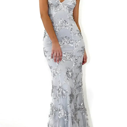 Women Dresses Sleeveless V Neck Pullover Sequins Party Dress Vestidos Formal Floor Length Sexy Wrap Breast Backless Slim