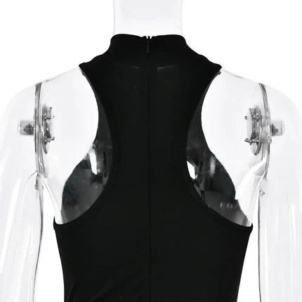 JULISSA MO Satin Sexy Hollow Out Women Maxi Dress Black Sleeveless High Waist Dress Female Autumn Skinny Elegant Party Clubwear