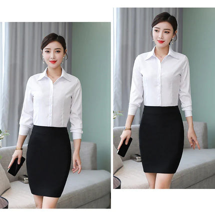 Polyester Cotton Shirts for Women Long Sleeve Blouse
