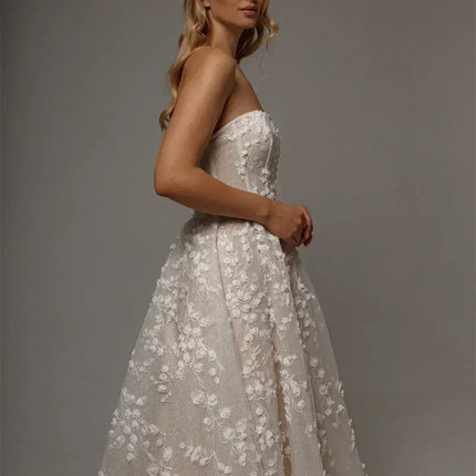 Kyoto Customized Lace Flowers Detachable Long Sleeves Wedding Dress Ankle-Length Glitter vestidos de novia A-Line Formal Gown