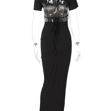 Sexy Backless Short Sleeve Shirt Dress Women Ribbed Buttons Up Bandage Knitted Bodycon Gown 2022