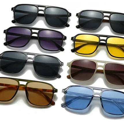 SO&EI Fashion Double Bridges Square Rivets Women Sunglasses Retro Men Gradient Shades UV400 Sun Glasses