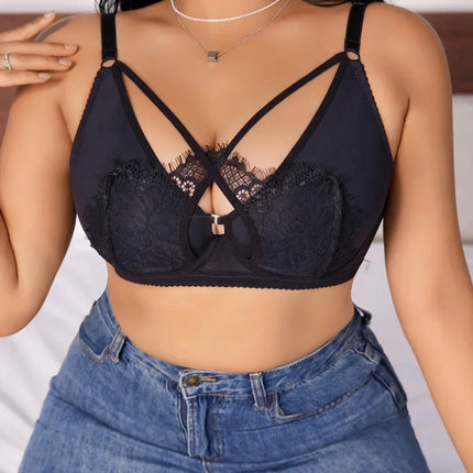Women's Plus Size Lingerie Half Cup Gathered Push Up Front Button Lace Cross Design Suitable For Voluptuous Women XL-XXXL MR2895