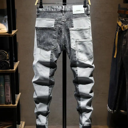 Streetwear 90s Slim Cowboy Grey Stretch Work Wear Splice Long Pants Man