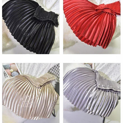 Classic Golden Velvet Pleated Skirt High Waist Retro Style Fashion Office Lady Pleated Long Skirt Winter Velvet Skirt 90cm Long