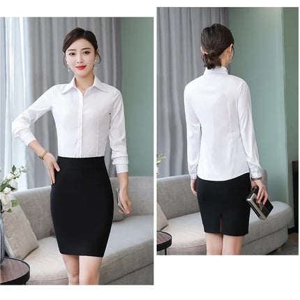 Polyester Cotton Shirts for Women Long Sleeve Blouse