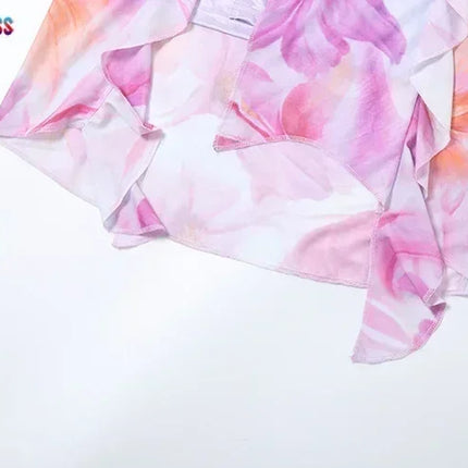 Weird Puss Flower Print Dress Woman Summer Strapless Splits Irregular Tassel Patchwork Backless Bandage Party Skinny Vestidos