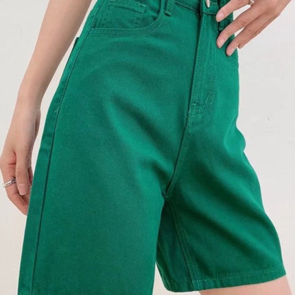 Jeans Shorts Summer High Waist Pockets Female Wide Leg Denim Shorts