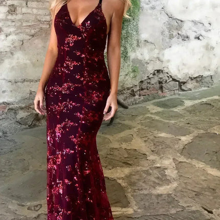 Women Dresses Sleeveless V Neck Pullover Sequins Party Dress Vestidos Formal Floor Length Sexy Wrap Breast Backless Slim