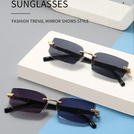 Rimless Sunglasses Rectangle Fashion Popular Women Men Shades Small Square Sun Glasses For Female male Summer Traveling Oculos