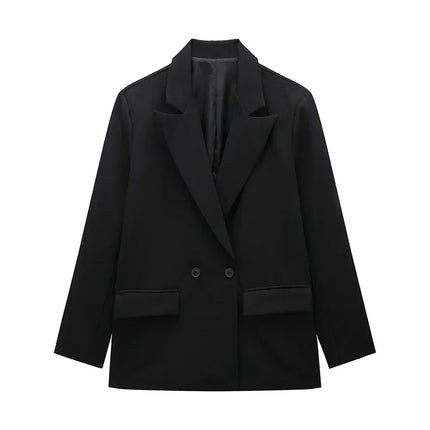 Willshela Women Fashion With Pockets Solid Double Breasted Blazer Vintage Long Sleeves Notched Neck Female Office Lady Outfits