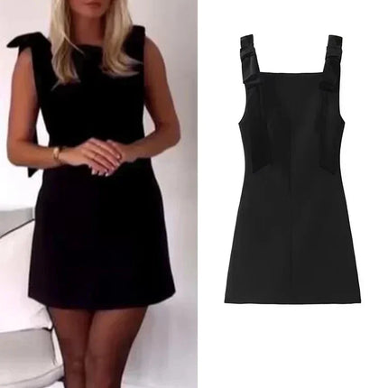 TFMLN Autumn New Women Dress 2024 Slim Chic Sleeveless Dress Bow Casual  Mini Frock Female Fashion Elegant Short Party Dress