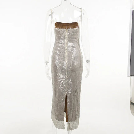 Sleeveless Glitter Sequined Evening Party Club Maxi Dress