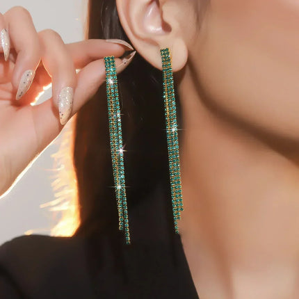 TREAZY Shiny 4 Lines  Rhinestone Crystal Tassel Long Earrings for Women Wedding Party Hanging Dangle Earrings Bridal Brincos