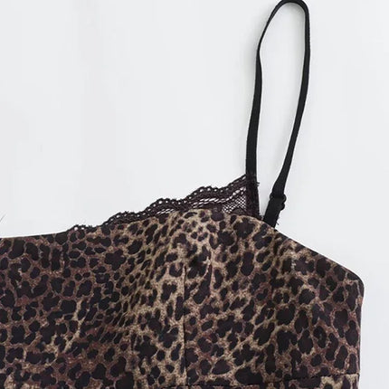 Leopard Print Sling Women Sexy Tube Top Sleeveless Backless Lace Slim Tanks Tops