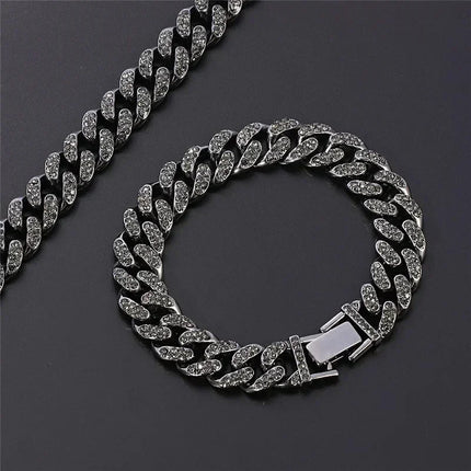 Men Hip Hop Full Rhinestone King Queen Pendants Necklaces Bling Bling Iced Out Cuban Link Chain Hiphop Necklace Men Jewelry Gift
