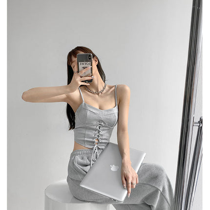 Y2k Tunic Tops Women Design Cross Bandage Camis Chic Slim Sleeveless Crop Top Female