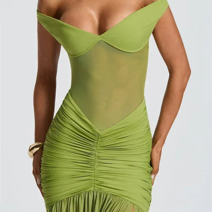 Mozision Off-shoulder Backless Sexy Maxi Dress Women Gown Halter Sleeveless Backless Thigh High Split Club Party Long Dress