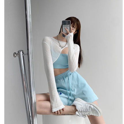Hollow Smock T Shirt Women Summer Thin Irregular Long Sleeve Knitted
