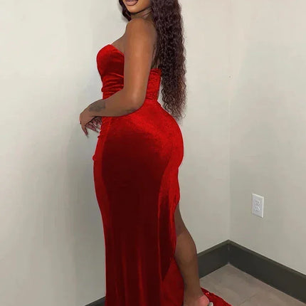 Wishyear Elegant Sparkly Bodycon Long Dresses with Trail Christmas Birthday Dress for Women Sequin Velvet Maxi Evening Vestidos