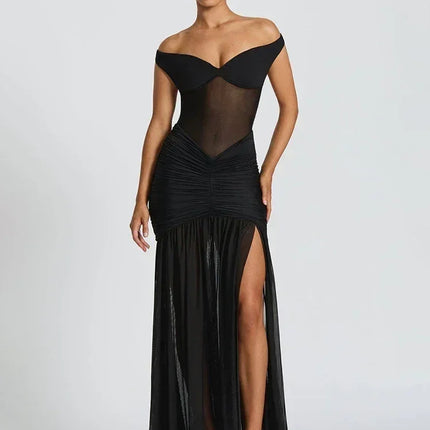 Mozision Off-shoulder Backless Sexy Maxi Dress Women Gown Halter Sleeveless Backless Thigh High Split Club Party Long Dress