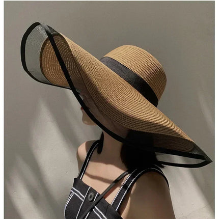 Women Sun Hat Big Eaves Waves Beach Cap Ladies Hat Big Brim Sun Visors UV Cut Bucket Panama Cap Foldable Straw Sunscreen Vintage