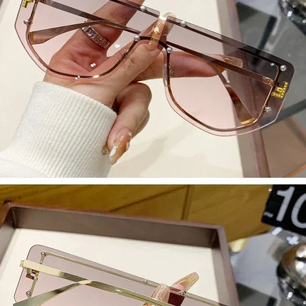 Sunglasses Integrated Frame High-end Frameless New Sunglasses Metal Polygonal Fashion Glasses 90288