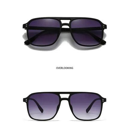 SO&EI Fashion Double Bridges Square Rivets Women Sunglasses Retro Men Gradient Shades UV400 Sun Glasses