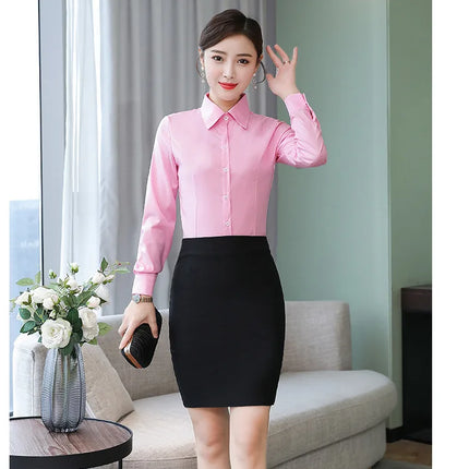 Polyester Cotton Shirts for Women Long Sleeve Blouse